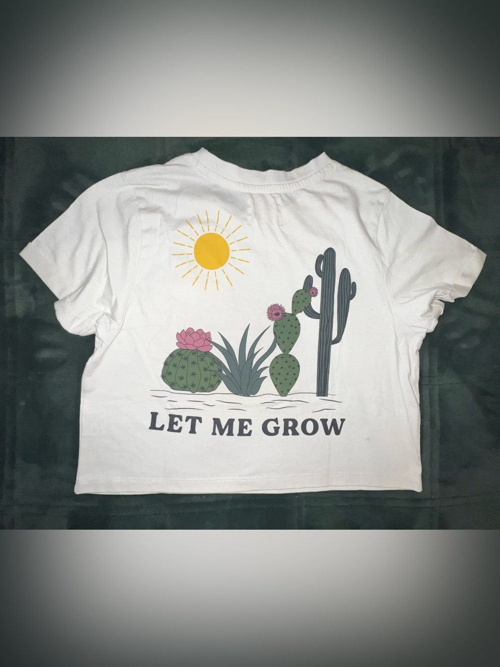 White Women's Crop Tee with 'Let Me Grow' Pocket Graphic XS